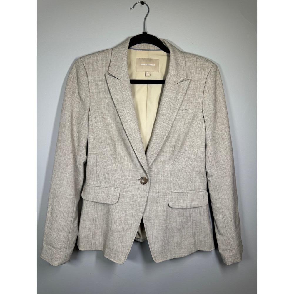 Banana Republic Womens Beige Textured Single Button Tailored Blazer